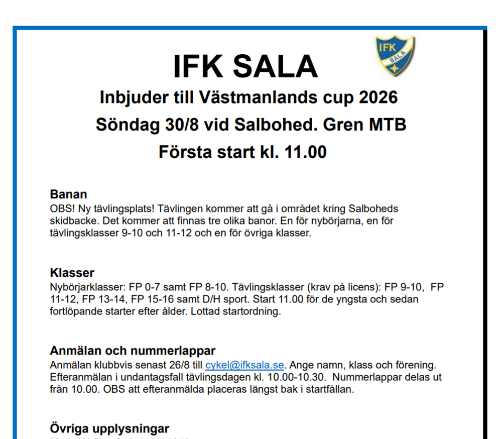 Västmanlandscup - Sala 30 augusti